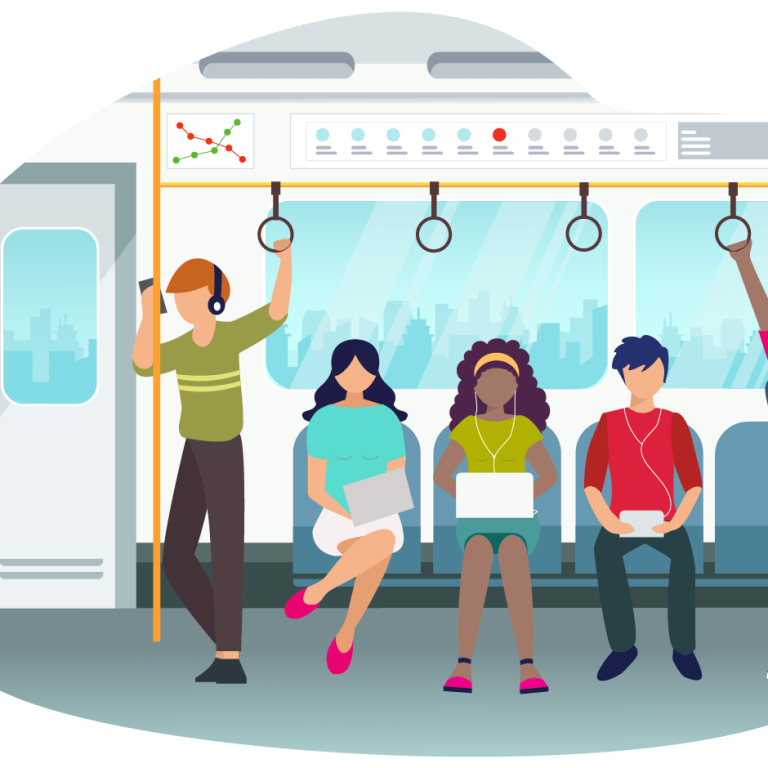 Illustration of people commuting on the train.