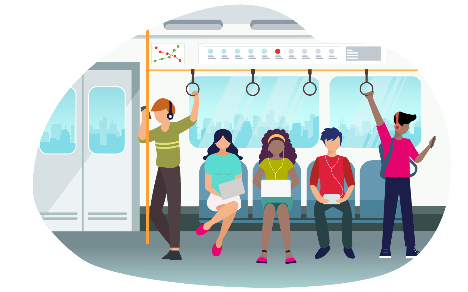 Illustration of people commuting on the train.