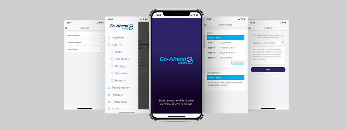 Mockup of 5 screens Go-Ahead