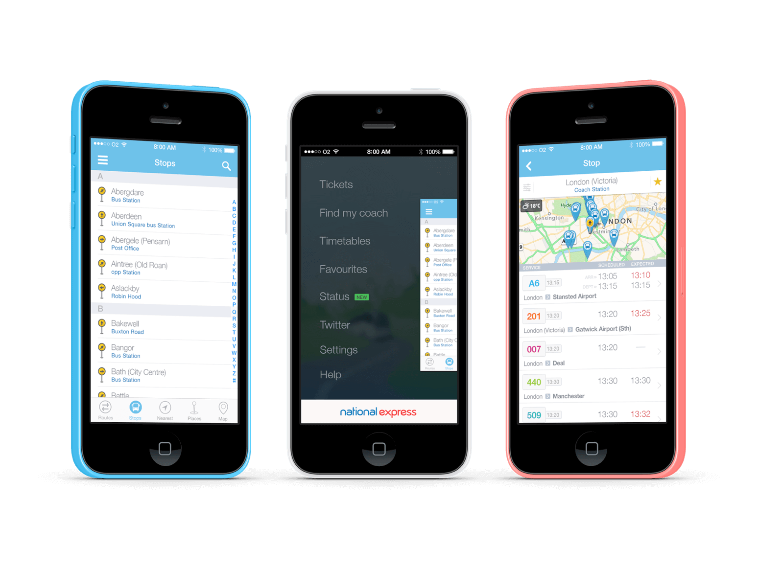 Mockups of 3 phone screens