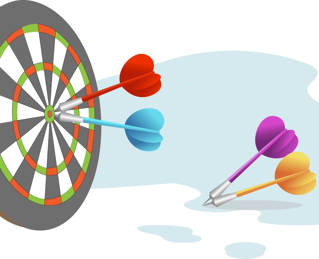 Illustration of a dart board and dart arrows.