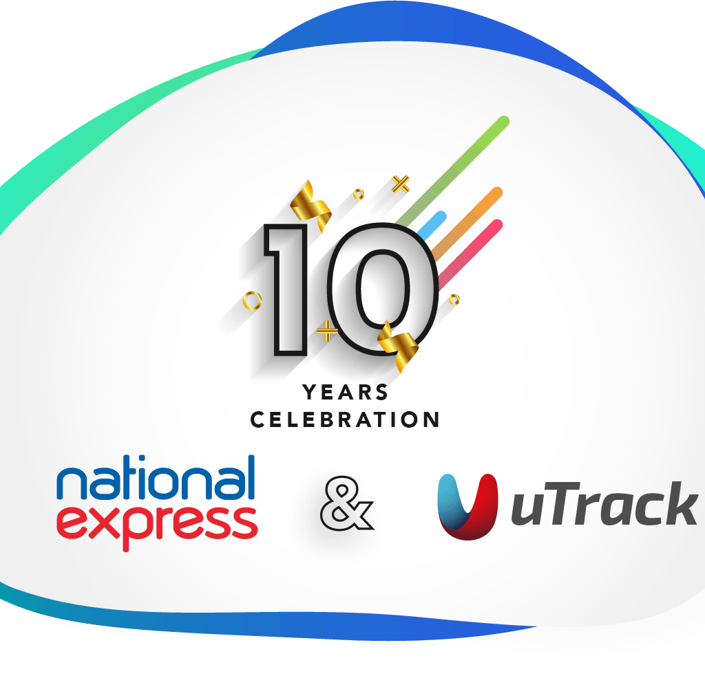 NX & uTrack: Celebrating 10 Years 5 Illustration displaying national express and uTrack logos side by side with the number 10 above the logos.